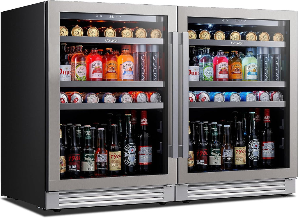 Ca'Lefort Beverage Refrigerator 48 Inch, 360 Cans Beverage Cooler with Double Glass Door, Built-in or Freestanding Drink Cooler with 3 LED Light, Beverage Fridge for Kitchen Bar Office(11.3 Cu.ft)