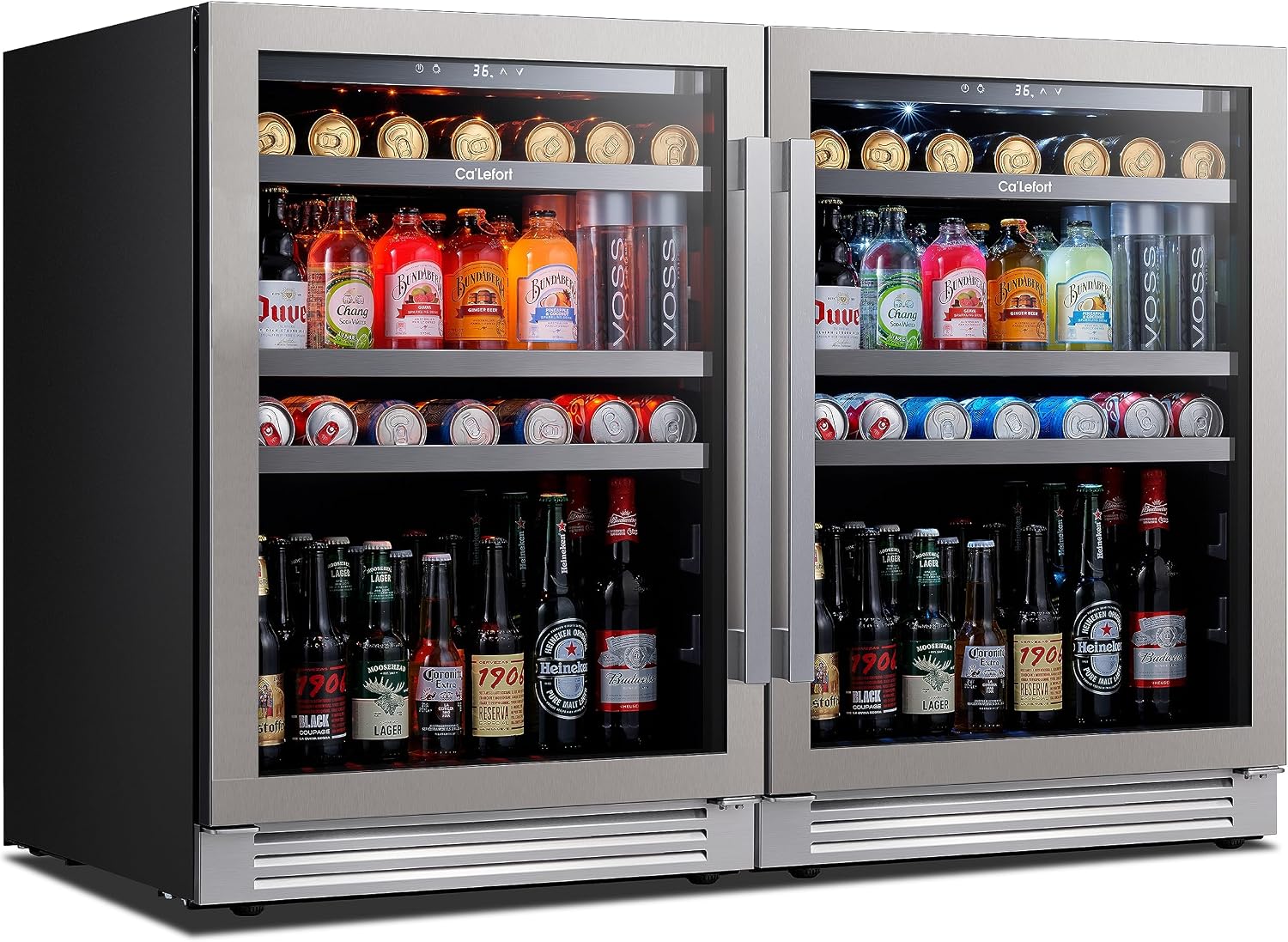 Ca'Lefort Beverage Refrigerator 48 Inch, 360 Cans Beverage Cooler with Double Glass Door, Built-in or Freestanding Drink Cooler with 3 LED Light, Beverage Fridge for Kitchen Bar Office(11.3 Cu.ft)