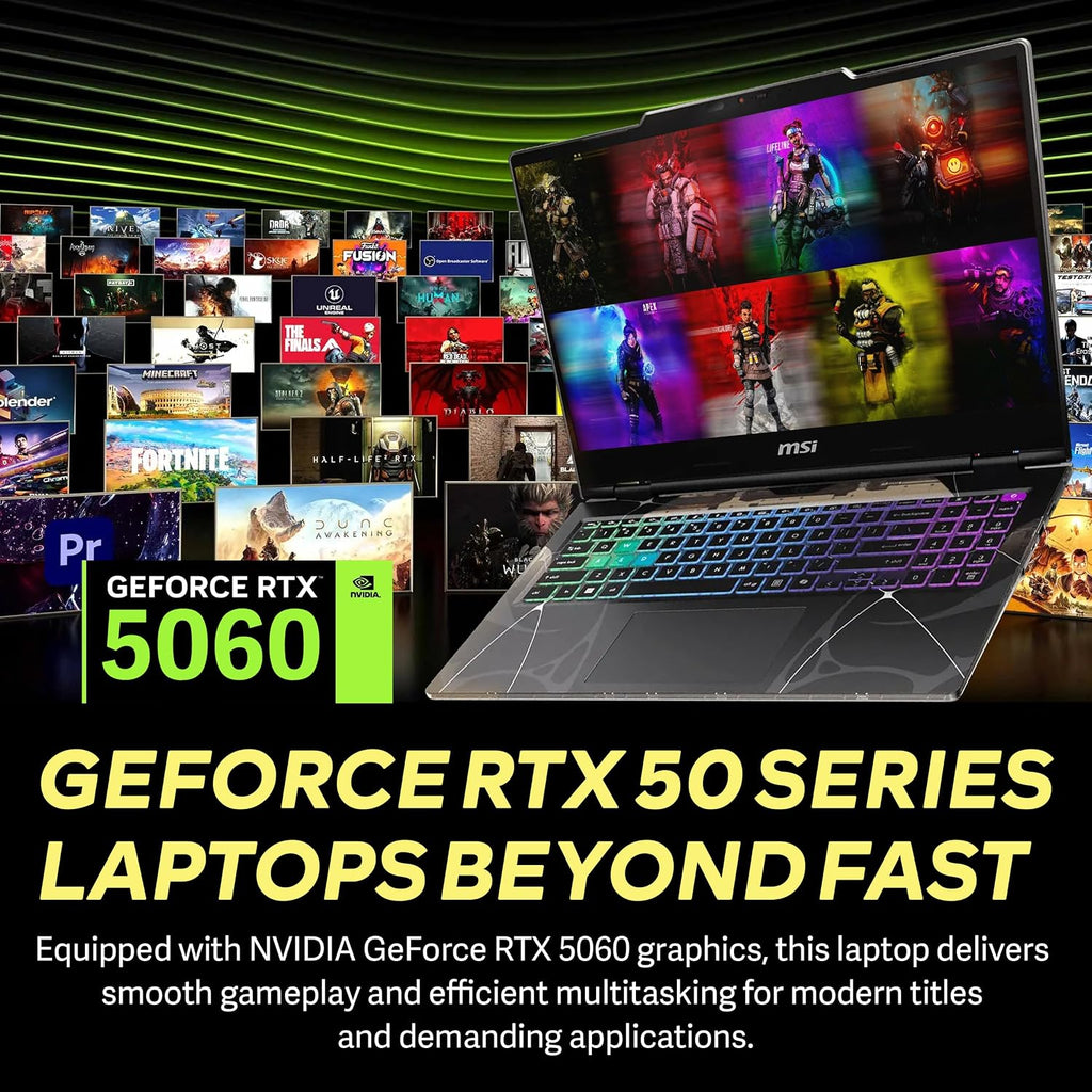 msi Cyborg 15.6' 144Hz FHD IPS Gaming Laptop, Intel Core 7-240H, 64GB RAM, 3TB Storage (2TB SSD+1TB Docking Station Set), NVIDIA GeForce RTX 5060, Backlit Keyboard, HD Webcam, Wi-Fi 6E, Win 11, Black