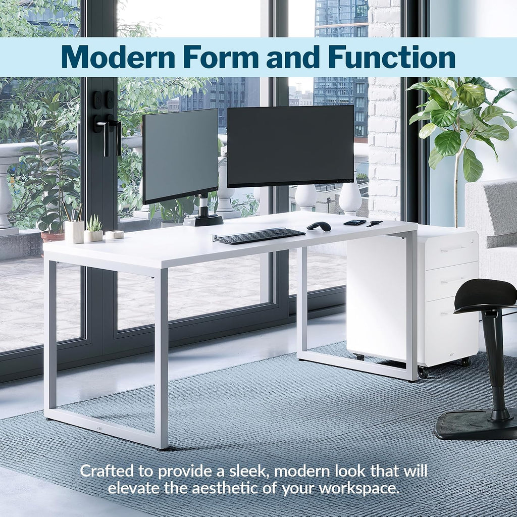 Vari 60x30 Table- Modern Home Office Desk by Varidesk- Long White Table for Writing, Crafting, Gaming- Slim Legs, Durable Laminate Finish, 300-lbs Capacity, Easy Assembly