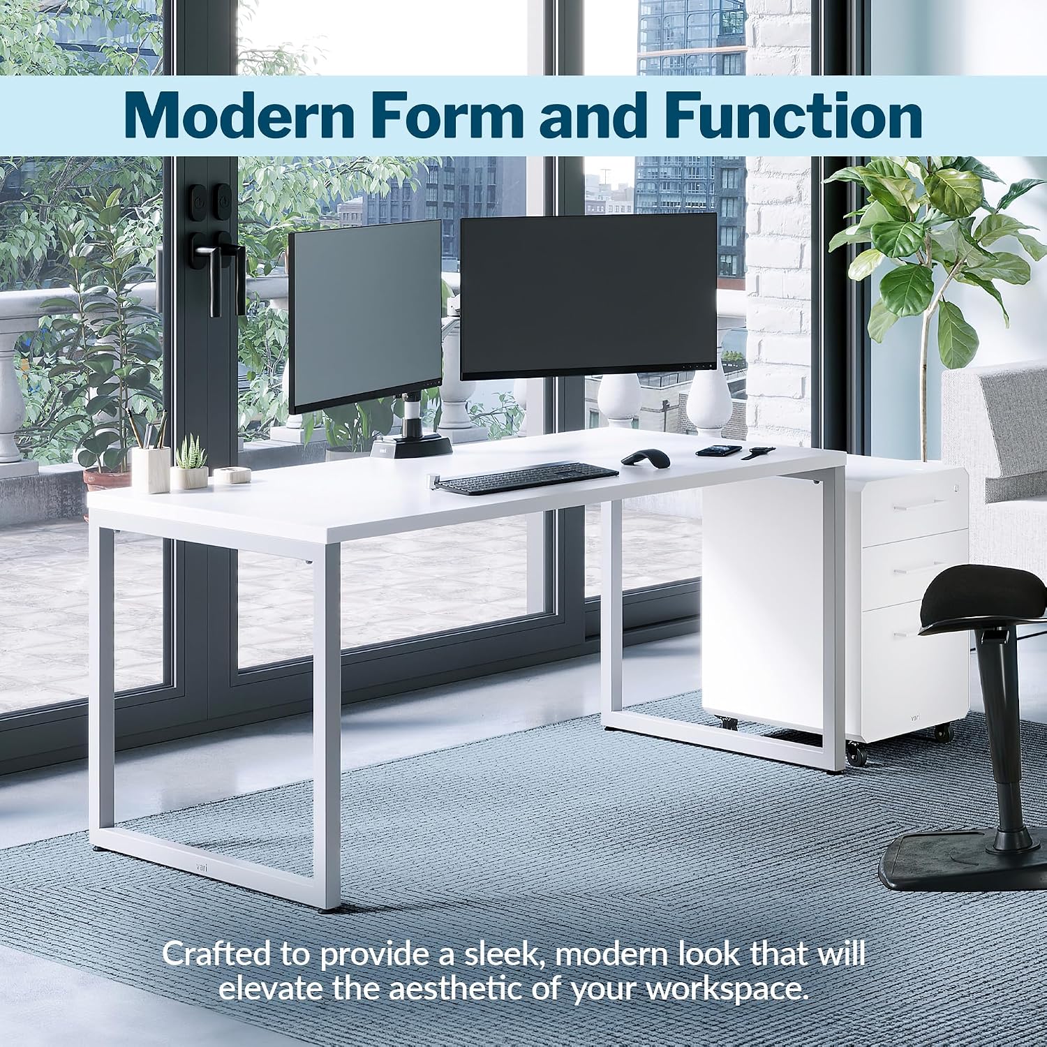 Vari 60x30 Table- Modern Home Office Desk by Varidesk- Long White Table for Writing, Crafting, Gaming- Slim Legs, Durable Laminate Finish, 300-lbs Capacity, Easy Assembly