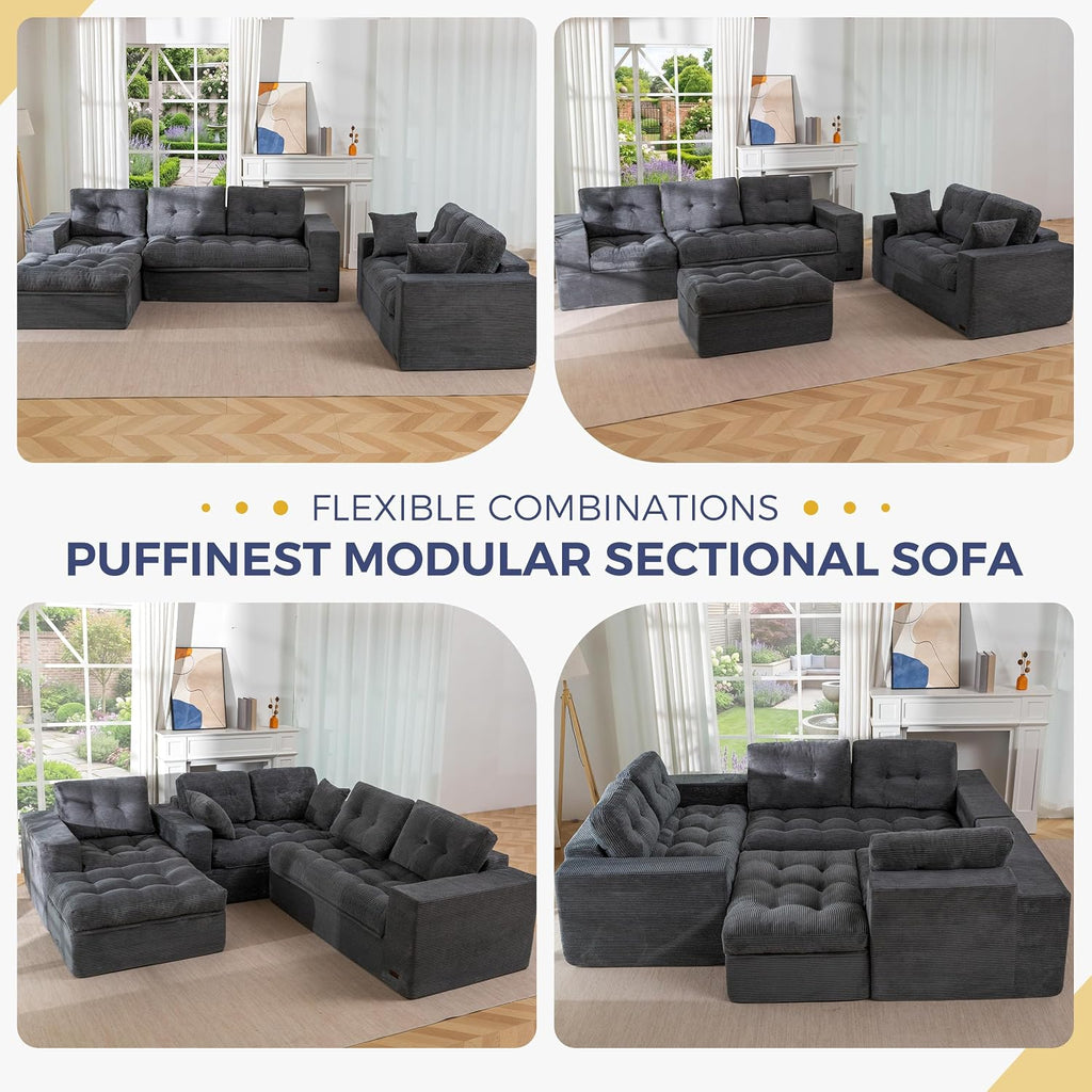 MAXYOYO Modular Sectional Sofa with Ottoman and Loveseat, Cloud Boneless Couch with Layered Cushion, Flexible Module Combination Sofa for Living Room, No Assembly Required,Dark Grey