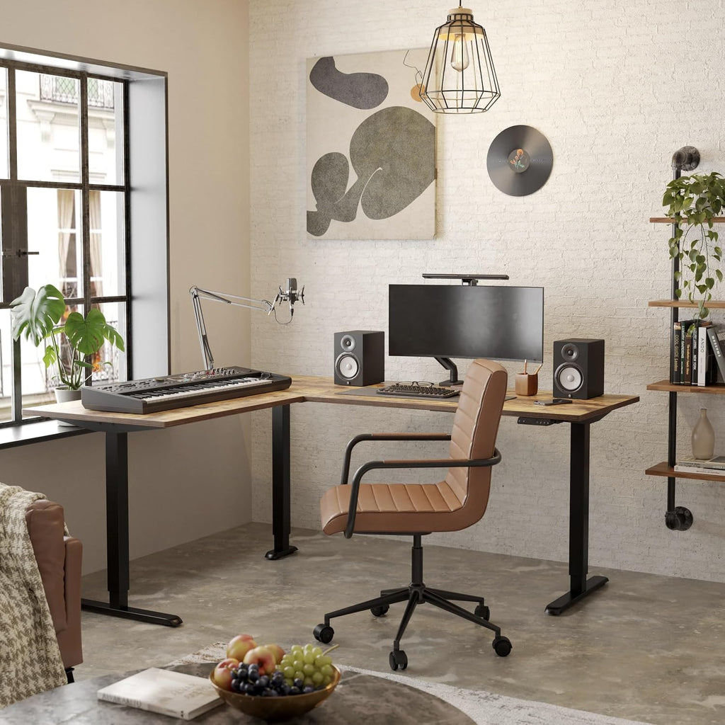 FEZIBO L Shaped Standing Desk, Corner Standing Desk L Shape, L Shaped Adjustable Table, Rustic Brown