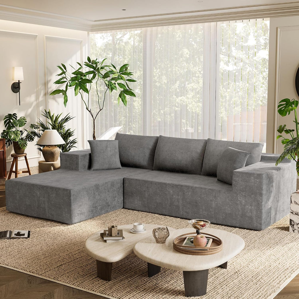 Homall 108' Modular Sectional Sofa, Boneless Couch with L-Shape Chaise, Cloud Couch with Deep Seat Upholstered, No Assembly Required for Living Room, Bedroom (Chenille, Grey)