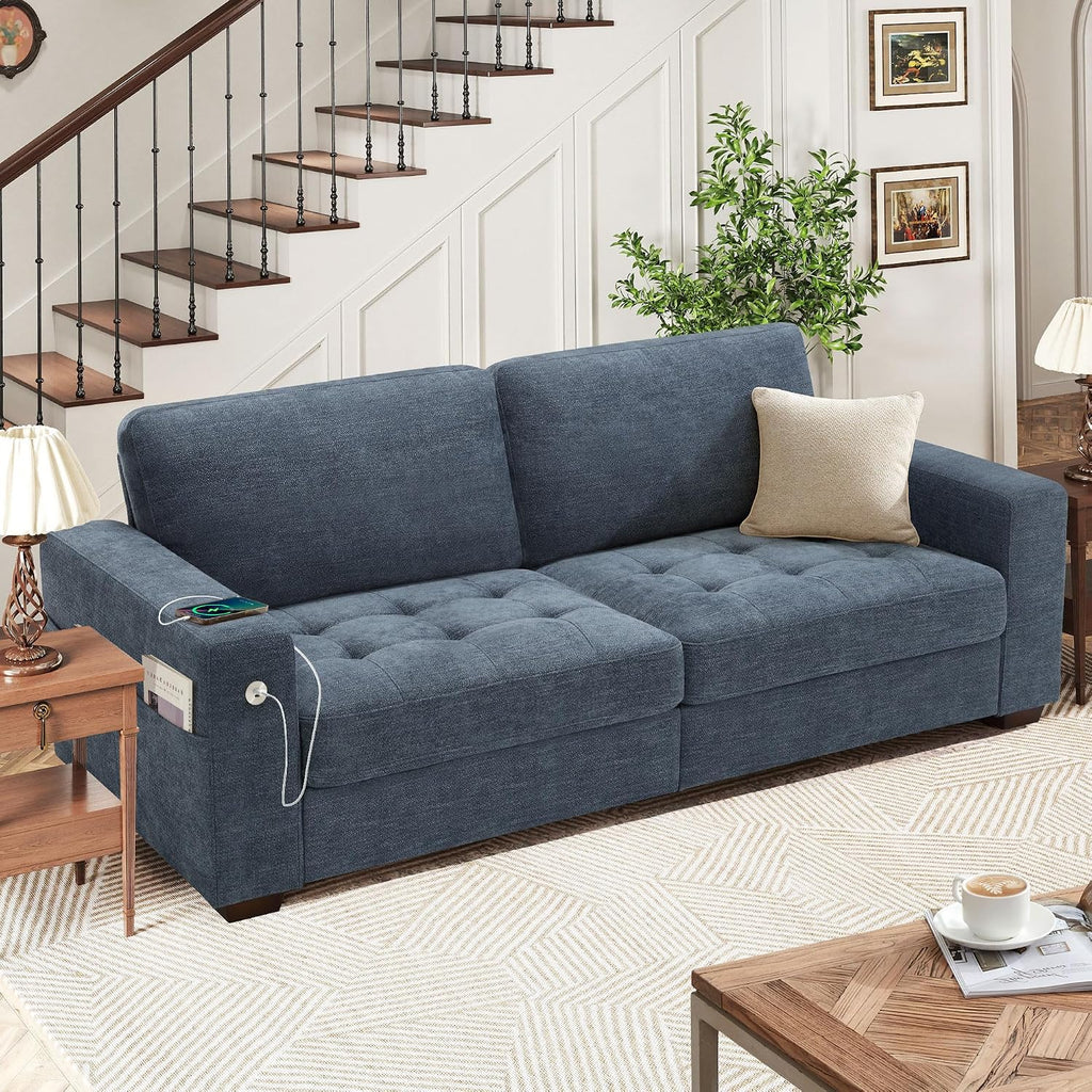 Hanherry 89' Sofa for Living Room, Modern Comfy Couch with Medium Firm Seat Cushion, Removable Cover,Wide Armrest,USB/Type-C Port,Chenille Fabric Couches for Small Space,Apartment