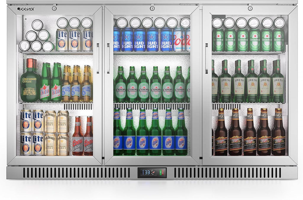 Coolski 53 Inch Beverage Refrigerator with 3 Doors, Commercial Back Bar Cooler for Beer Soda, Undercounter Display Fridge for Bar Restaurant Home, 12 Cu.Ft. LED Lighting ETL NSF Approved