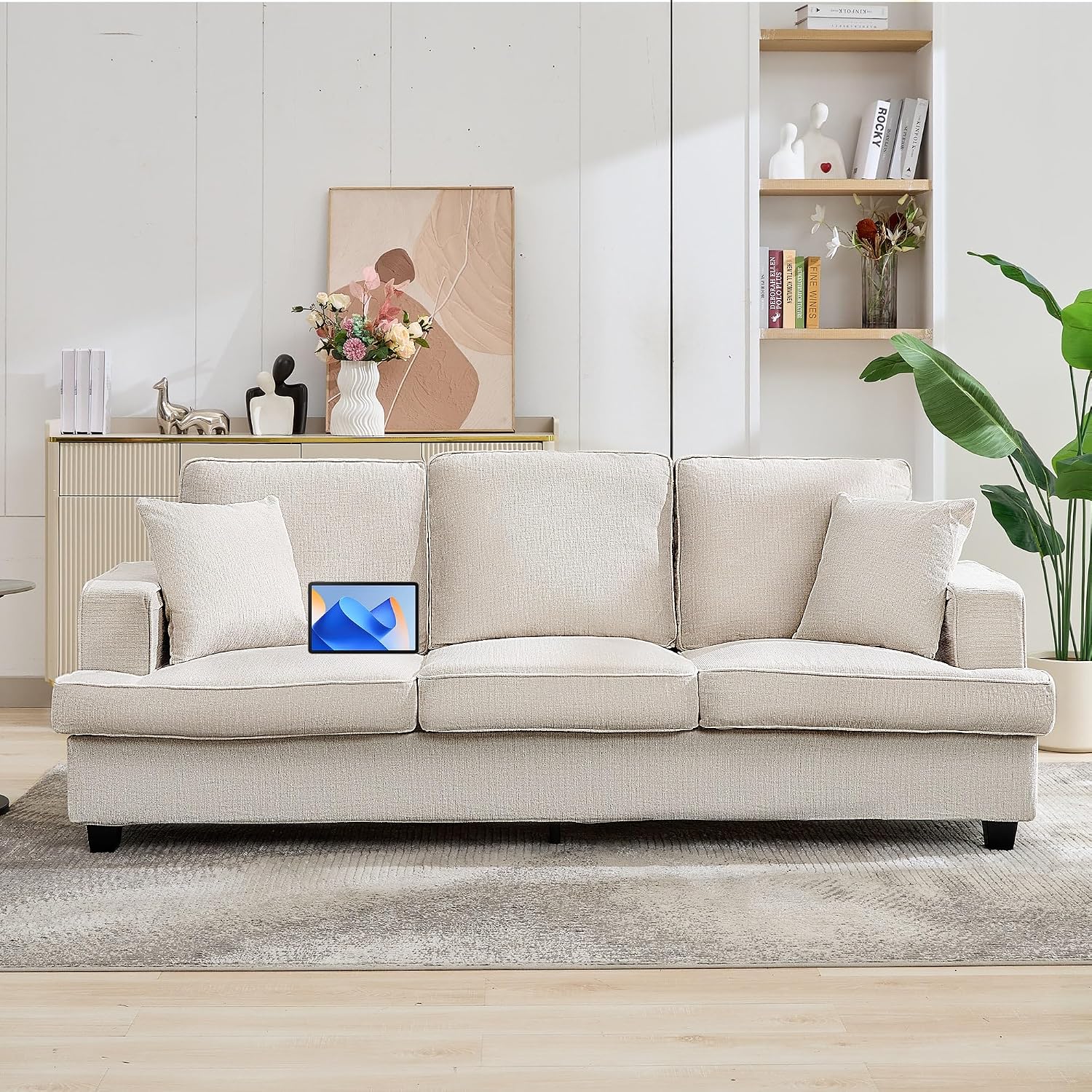 Couches for Living Room, Couch Sofa with Cloud Comfy Deep-Seat, 3 Seater Modern Chenile Sofas for Living Room Bedroom Office Apartment, Beige