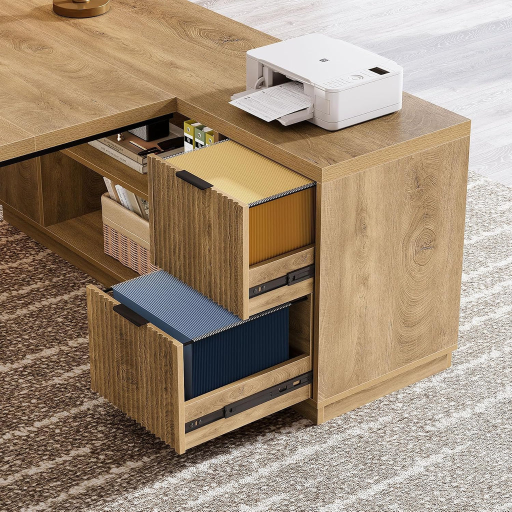 Tribesigns 78' L Shaped Desk with Drawers, Large Executive Office Desk with File Cabinet and Shelves, Modern Corner Computer Table Business Furniture for Home Office, Brown