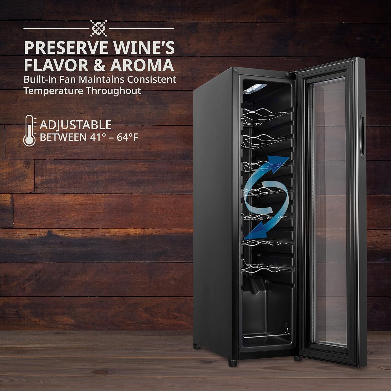 Ivation 16 Bottle Compressor Wine Cooler Refrigerator w/Lock | Large Freestanding Wine Cellar For Red, White, Champagne or Sparkling Wine | 41f-64f Digital Temperature Control Fridge Glass Door Black