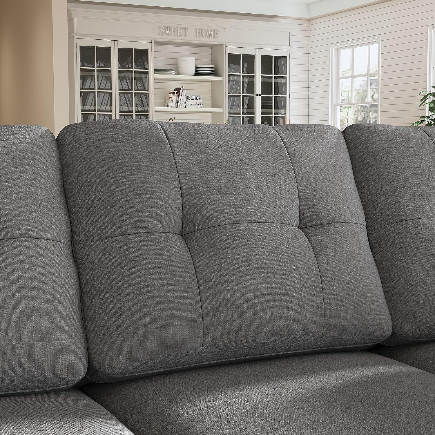 HONBAY Convertible Sectional Sofa L Shaped Couch Reversible Sectional Couches for Living Room,Grey