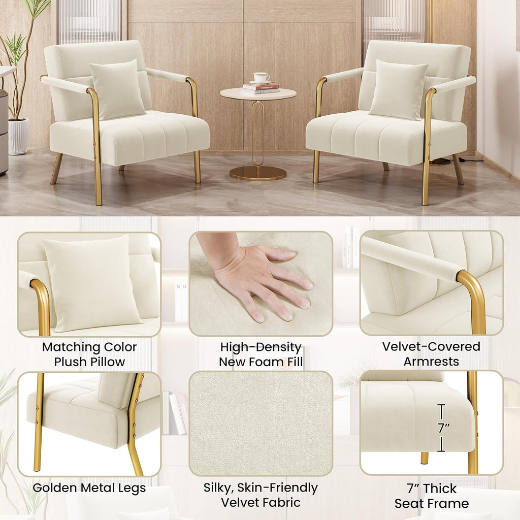 Yaheetech 30' W Modern Sofa Small Sofa Luxurious Velvet Fabric Couch with Gold-Tone Metal Arms and Legs for Living Room, Home Office, Studio Beige