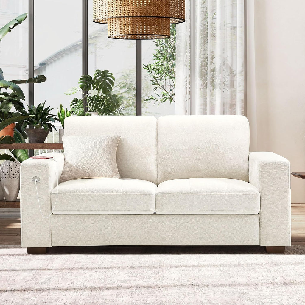 Hanherry 70' Loveseat Sofa for Living Room, Modern Comfy Couch with Medium Firm Seat Cushion, Removable Cover,Wide Armrest,USB/Type-C Port,Chenille Fabric Couches for Small Space,Apartment,Bedroom