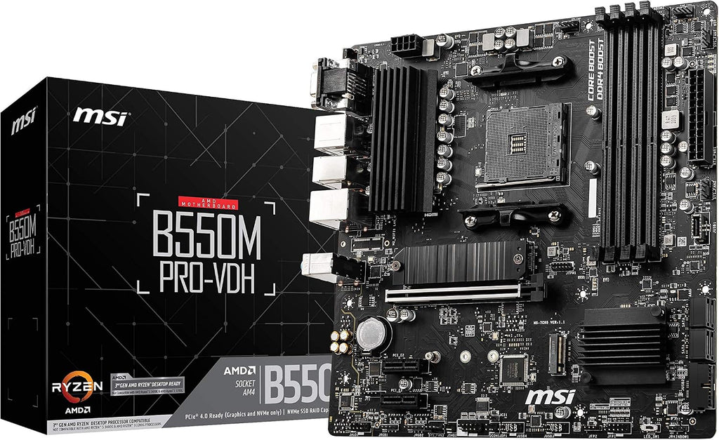 MSI B550M PRO-VDH ProSeries Motherboard (AMD Ryzen 5000, AM4, DDR4, PCIe 4.0, SATA 6Gb/s, M.2, USB 3.2 Gen 1, Wi-Fi, Bluetooth, D-SUB/HDMI/DP, Micro-ATX)