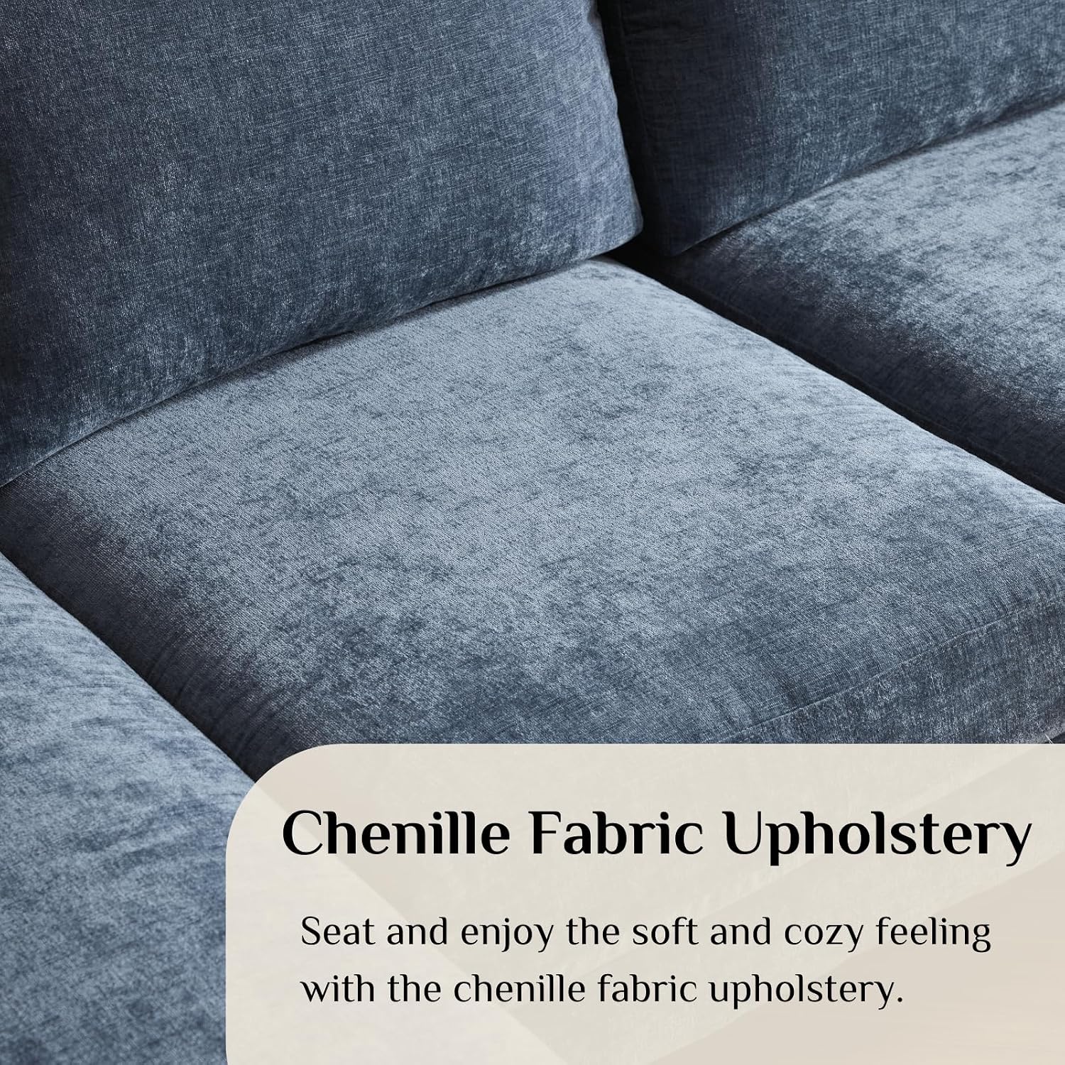 Karl home 111' Sectional Sofa U-Shaped 4-Seat Couch with Chaises Wood Grian Legs Chenille Fabric Upholstered for Living Room, Apartment, Office, Navy Blue
