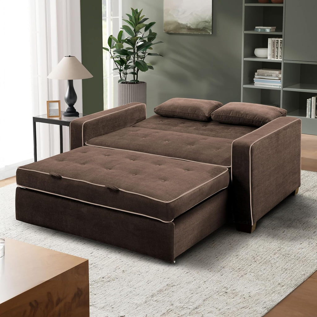 Serta Ainsley 72.6' Convertible Sleeper Sofa, Queen Size, Dreamcoil Comfort, Soft Woven Fabric, Java