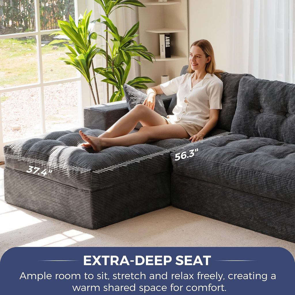 MAXYOYO Modular Sectional Sofa with Ottoman and Loveseat, Cloud Boneless Couch with Layered Cushion, Flexible Module Combination Sofa for Living Room, No Assembly Required,Dark Grey