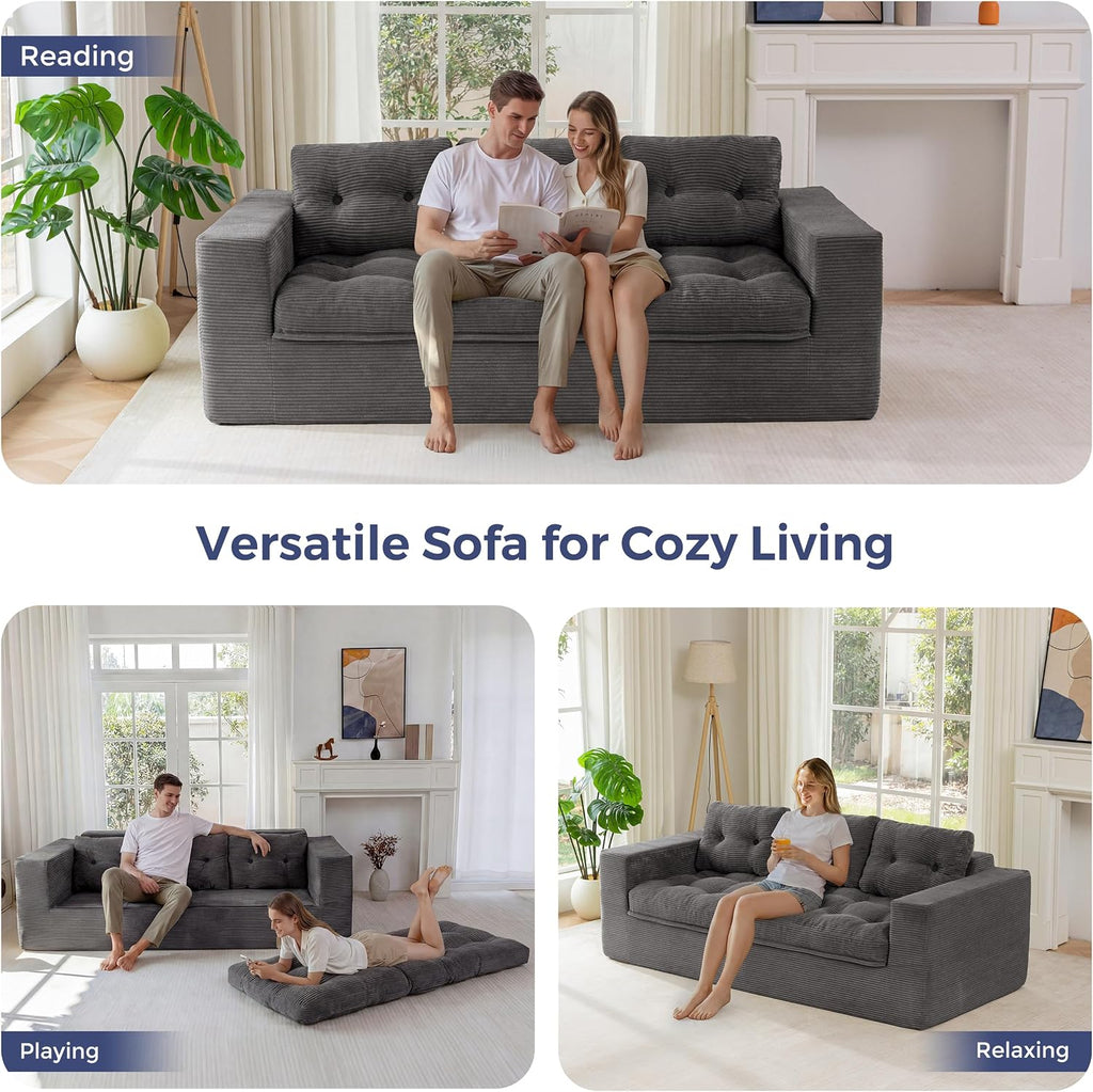 MAXYOYO 79' Loveseat Sofa Couch for Small Spaces, Upholstered Boneless Cloud Couch for Apartment Bedroom, 3-Seater Love Seat Floor Modern Sofa with Pillows, No Assembly Required, Dark Grey