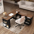 63' W Height Adjustable Standing Desk with Drawers & Cabinet, Electric Stand up Desk with Storage, L Shaped Home Office Table Corner Computer Workstation, Black & Brown (28.4'-45.8' H)