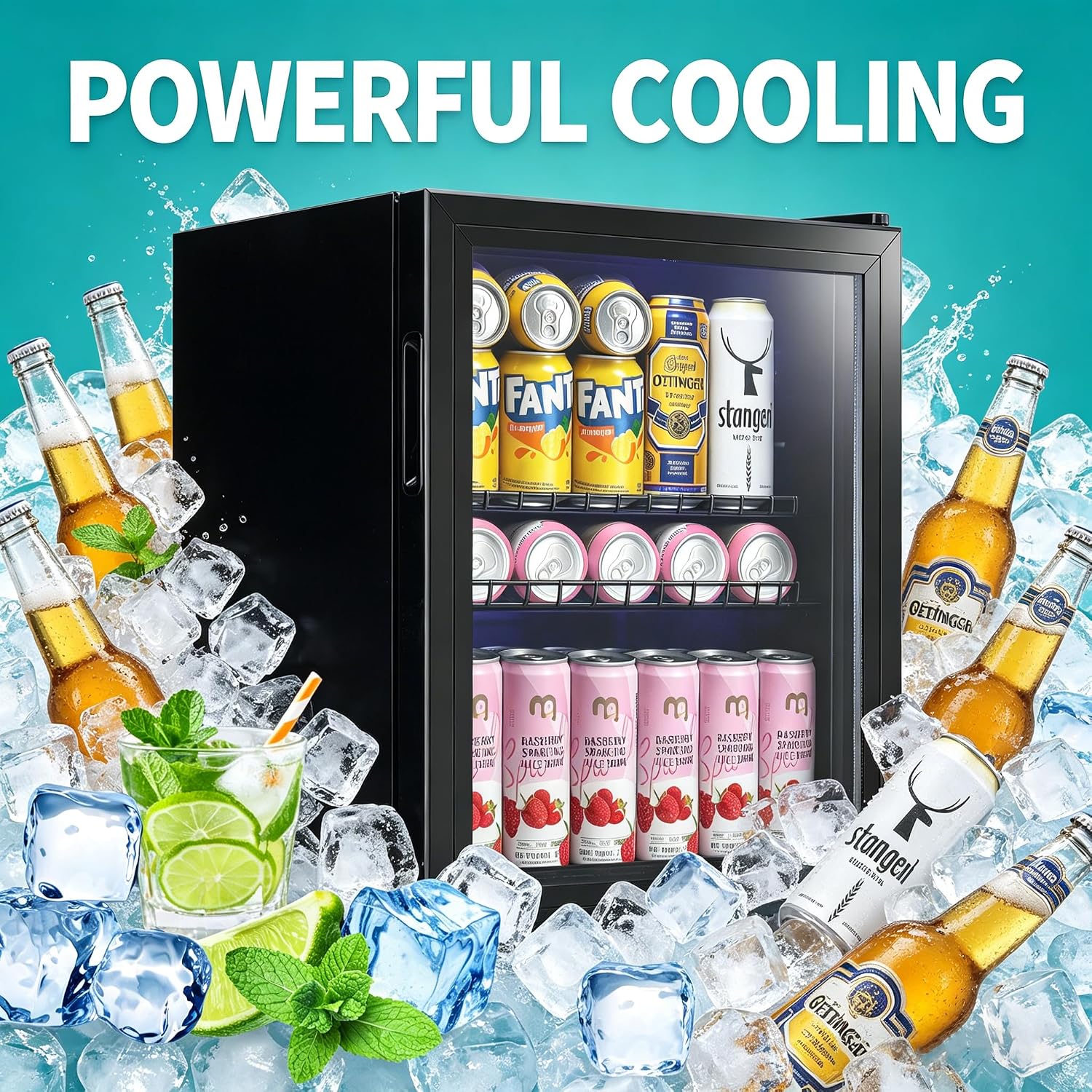 WANAI Beverage Refrigerator and Cooler with Glass Door - 80 Can Capacity, 2.6 Cu.ft Small Beer Fridge for Drinks, Soda, Wine- Mini Cooler with 7 Adjustable Temperature Control and Blue LED Light