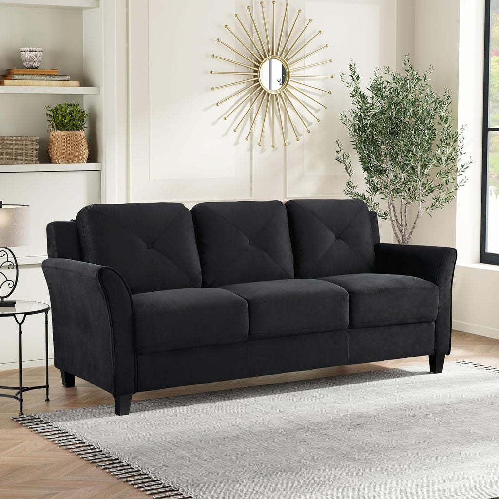 Studio Living Harrington 80.3' Sofa, Transitional Modern, Pocket Coil Comfort, Easy Assembly, Microfiber Fabric, Black