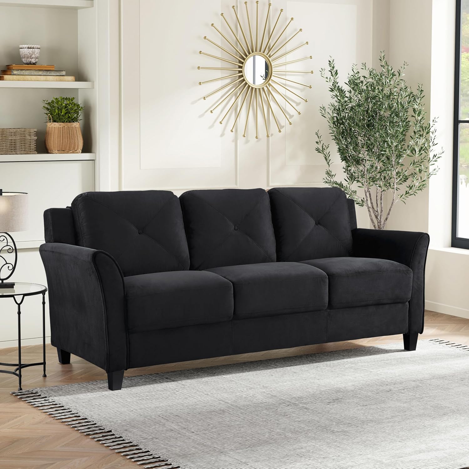 Studio Living Harrington 80.3' Sofa, Transitional Modern, Pocket Coil Comfort, Easy Assembly, Microfiber Fabric, Black