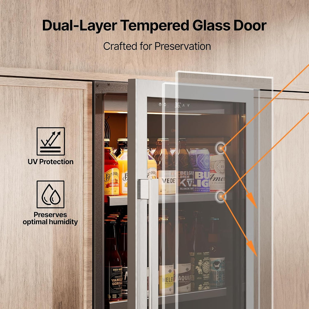 Ca'Lefort Beverage Refrigerator Cooler - 24 Inch Beverage Fridge 238 Can with Glass Door, Built-in or Freestanding Refrigerator with 3 Color LED, Drink Cooler for Soda Beer or Wine (Right-Hinged)