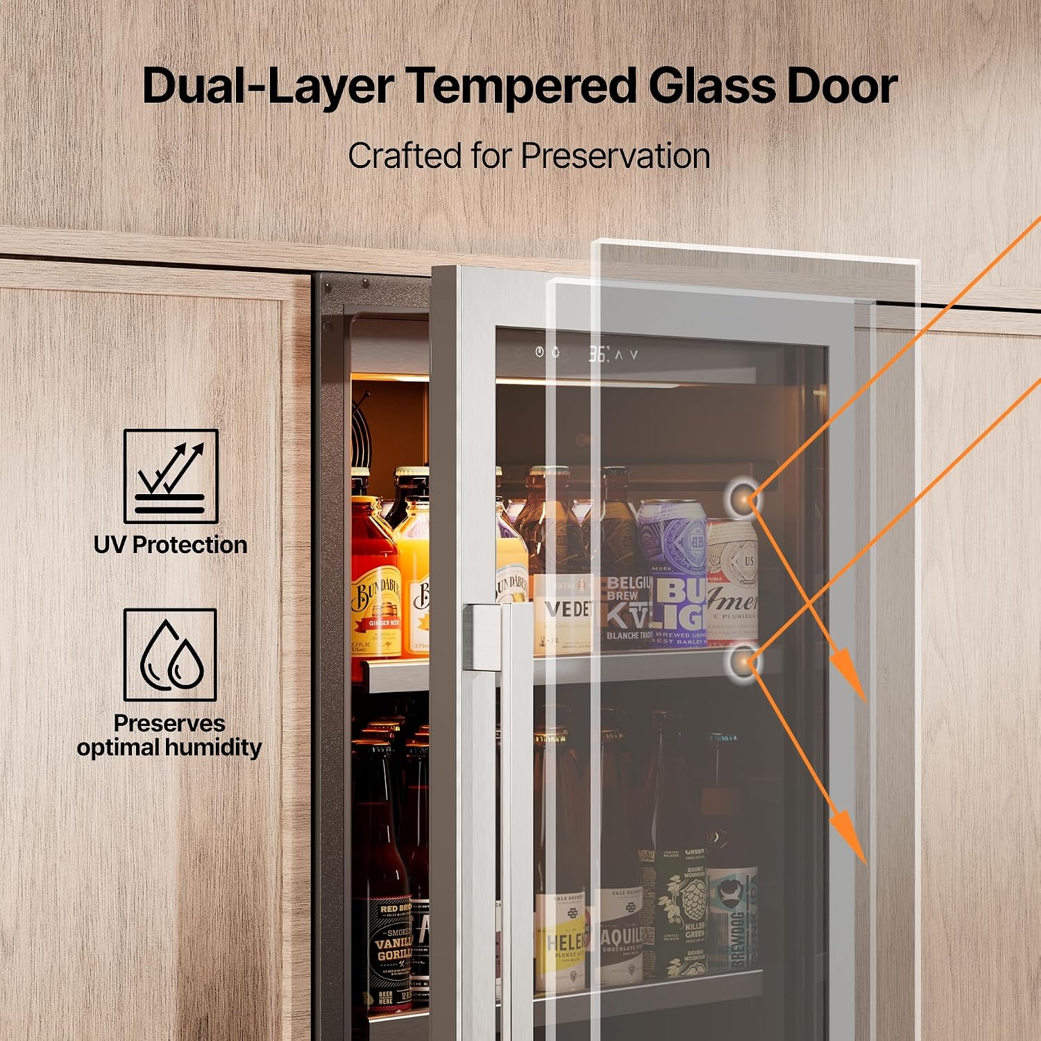 Ca'Lefort 24 Inch Beverage Refrigerator, 238 Cans Tall Beverage Fridge with Glass Door, 34-54°F Drink Fridge with 3 LED for Bar/Kitchen/Office, Freestanding or Built-In Beer Cooler for Beer/Soda/Wine