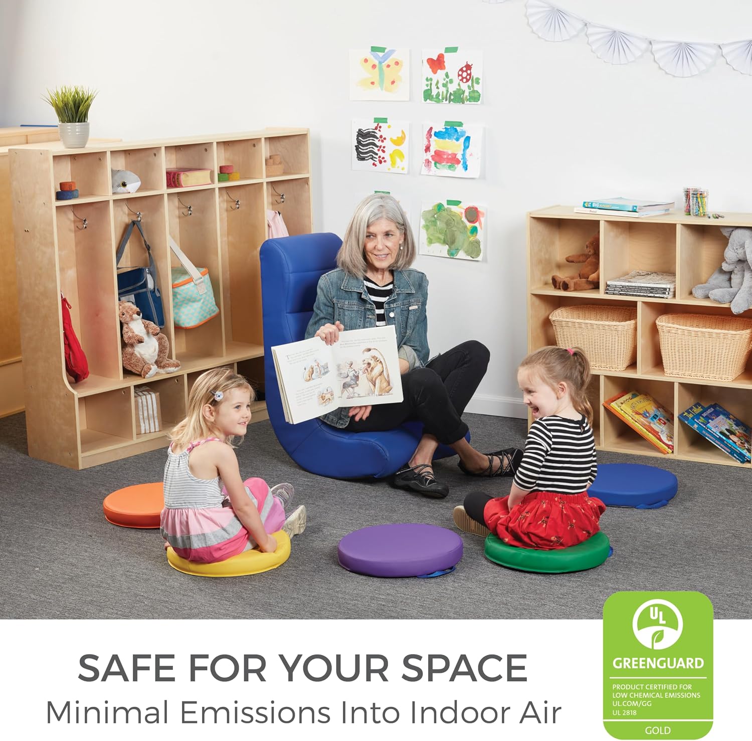 Factory Direct Partners Soft Ergonomic Horizontal Soft Floor Video Rocker - Cushioned Ground Chair Great for Reading, Gaming or Watching TV for Kids, Teens and Adults - Blue, 10489-BL
