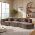 Merax 3-Piece 140' Curved Sectional Sofa Set, 4 Seat L-Shaped Modular Modern Cloud Couch with Chaise Lounge, 3 Pillows, Fully Assembled High-Density Compressed Sponge for Living Room, Brown