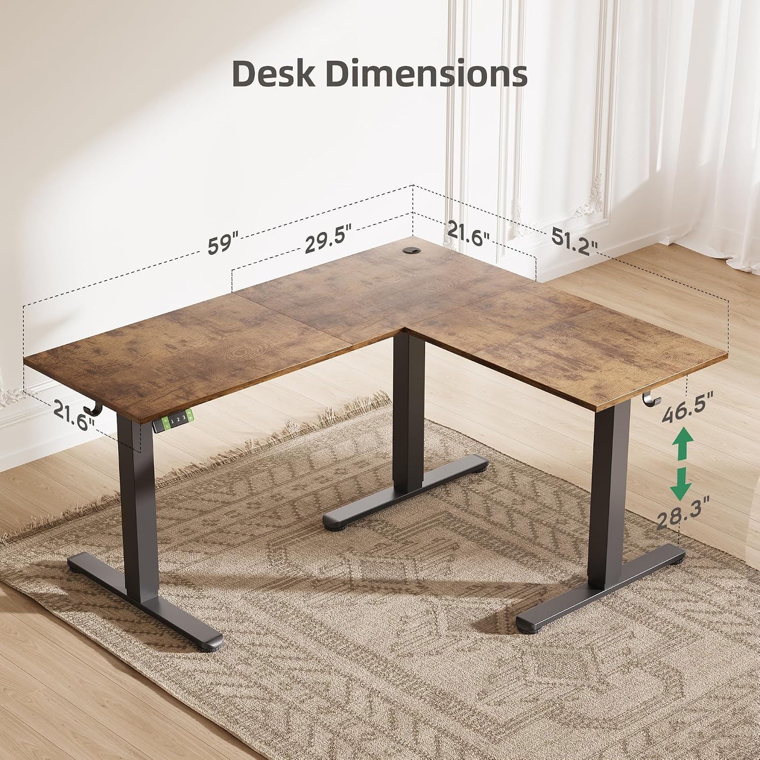 YDN L Shaped Standing Desk, Electric Standing Desks L Shape Adjustable Height Dual Motor, 59 Inch Corner Standing Desks with Splice Board for Home Office, Large Standing Desk, Rustic Brown