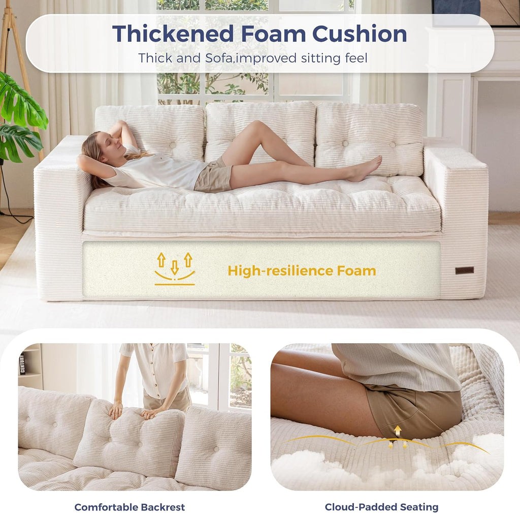 MAXYOYO 79' Loveseat Sofa Couch for Small Spaces, Upholstered Boneless Cloud Couch for Apartment Bedroom, 3-Seater Love Seat Floor Modern Sofa with Pillows, No Assembly Required, Beige