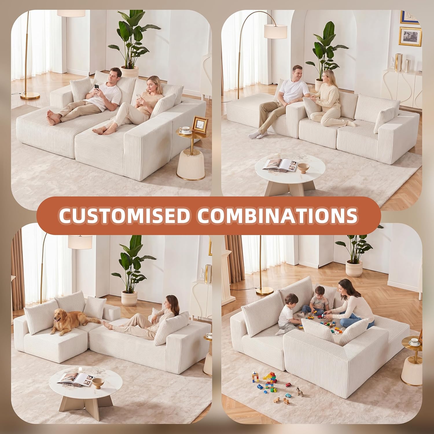 108' Modular Sectional Sofa, Cloud Sectional Couch with Deep Seat, Modern Modular L-Shape Sofa Couch with Chaise,Upholstered Boneless Couches for Living Room Bedroom (Beige, Left Facing Chaise)