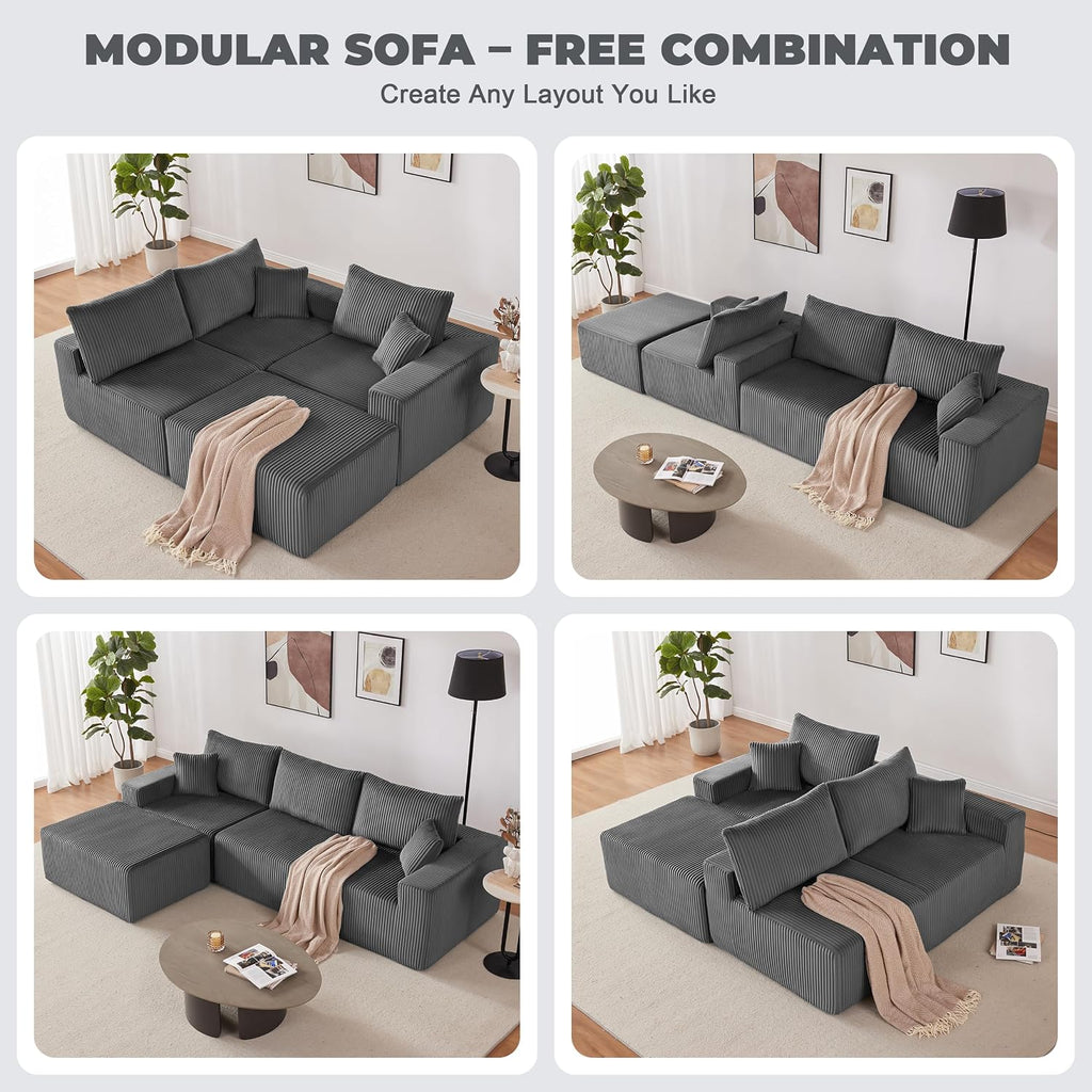 Weture 107' Modular Sectional Sofa, L-Shaped Boneless Couch with Deep Seat, Cozy Cloud Couch Sectional with Convertible Ottoman, Modern Sectional Couches for Living Room, No Assembly, Darkgray