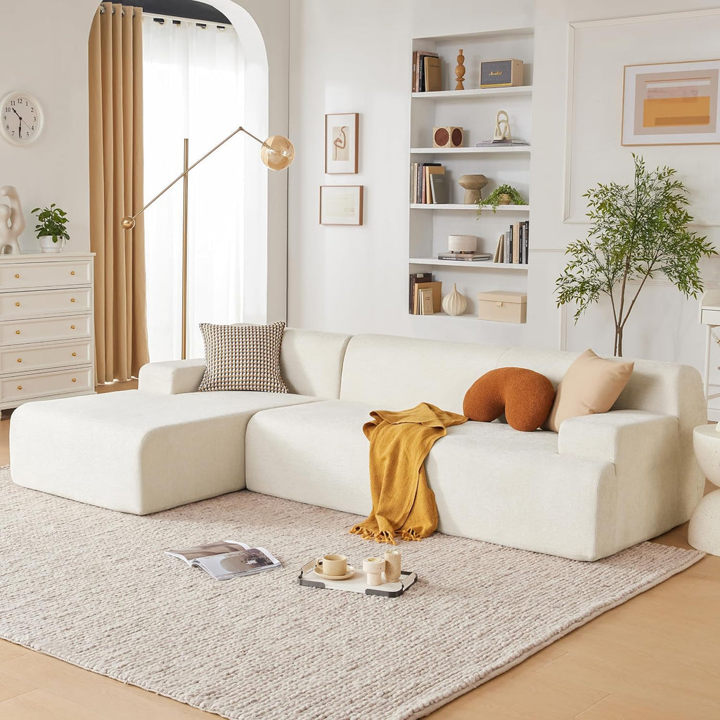 Weture 107' Modular Sectional Cloud Couch, Boneless couches Sponge sectionals for Living Room, High Density Sponges Sofa, Modular L-Shape with Chaise, Beige