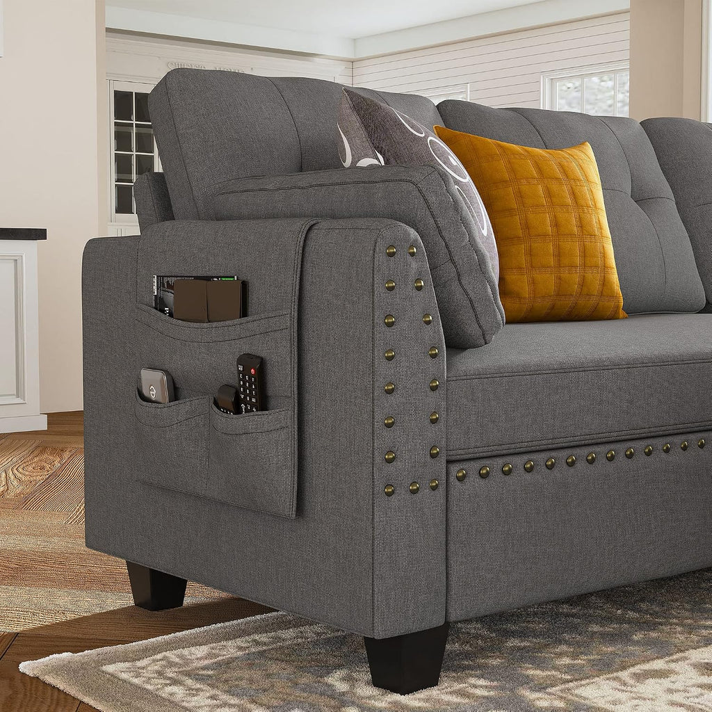 HONBAY Convertible Sectional Sofa L Shaped Couch Reversible Sectional Couches for Living Room,Grey