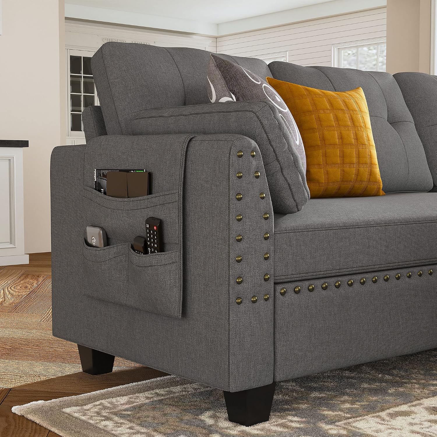 HONBAY Convertible Sectional Sofa L Shaped Couch Reversible Sectional Couches for Living Room,Grey