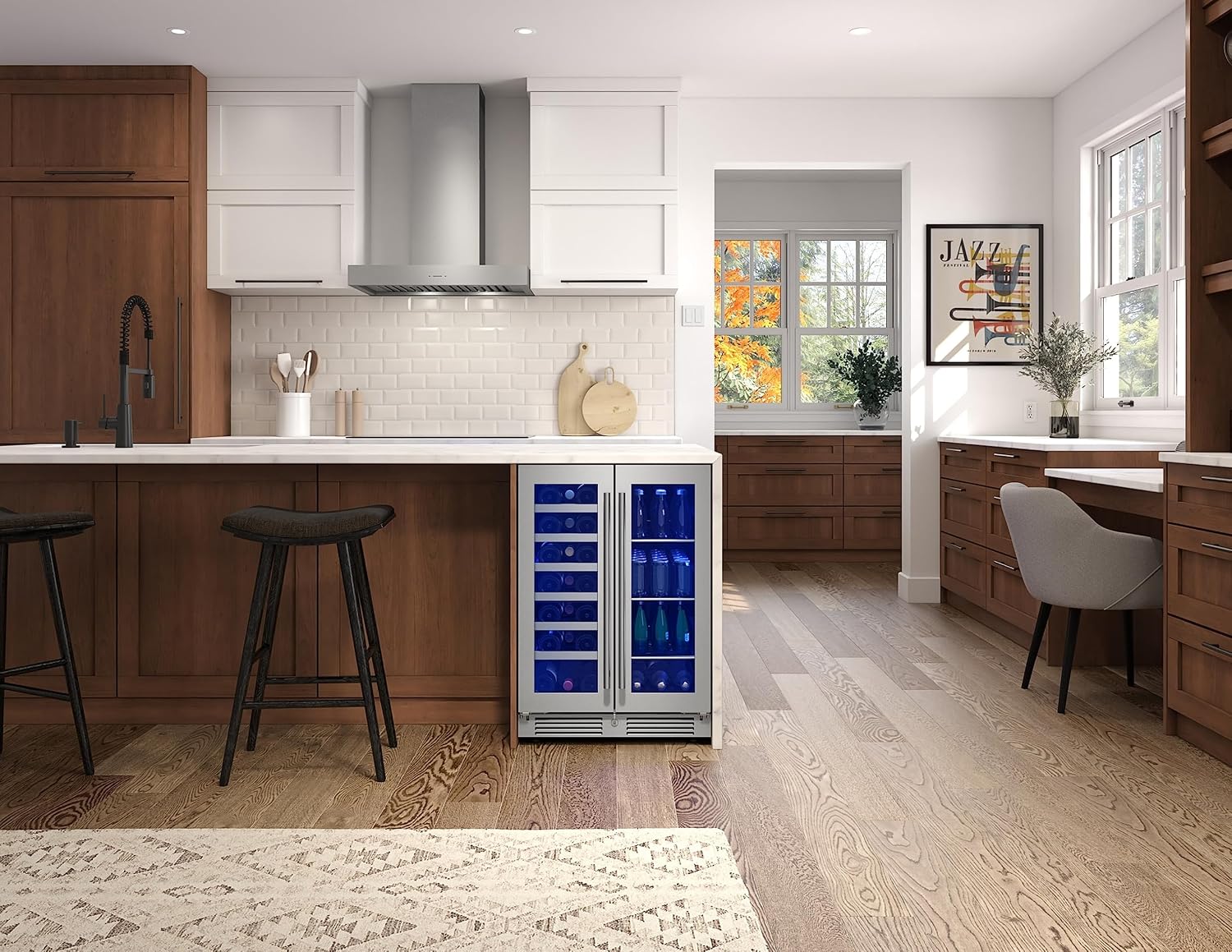 Zephyr PRWB24C32C Presrv 24 Inch Wide 21 Bottle Capacity and 64 Can Capacity Wine and Beverage Cooler Combo with 3-Color LED Lighting - Stainless Steel