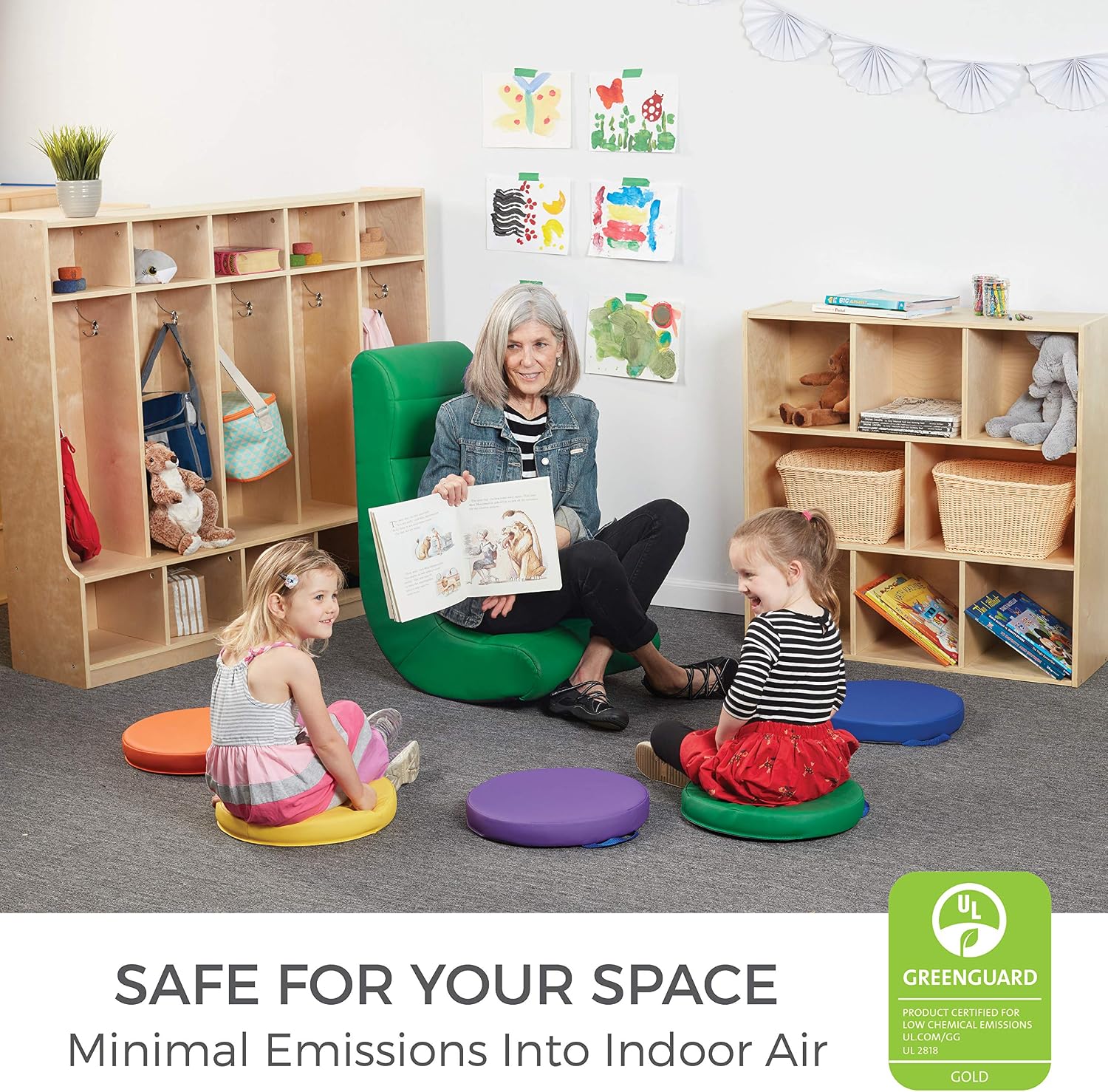 Factory Direct Partners Soft Ergonomic Horizontal Soft Floor Video Rocker - Cushioned Ground Chair Great for Reading, Gaming or Watching TV for Kids, Teens and Adults - Green, 10489-GN