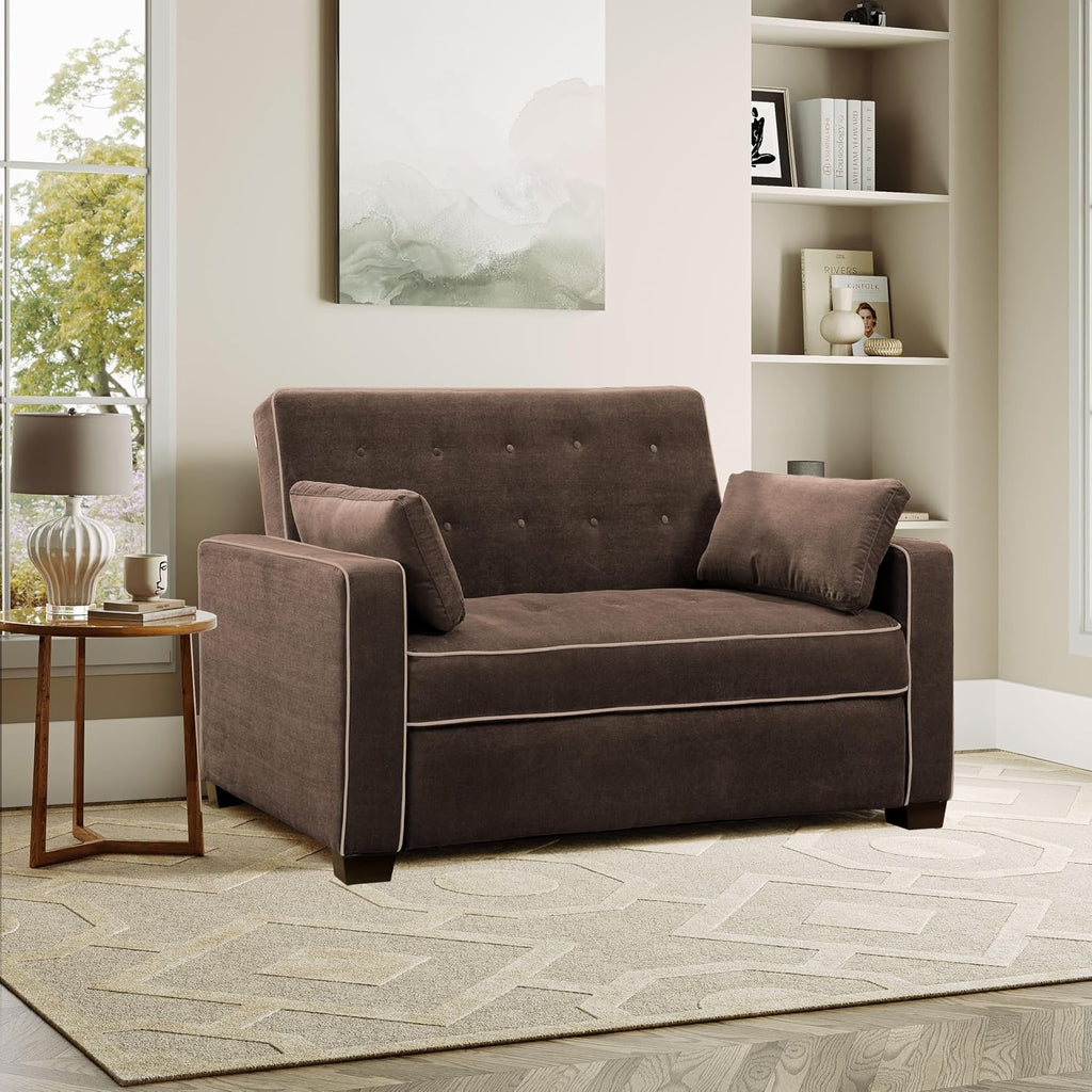 Serta Ainsley 72.6' Convertible Sleeper Sofa, Queen Size, Dreamcoil Comfort, Soft Woven Fabric, Java