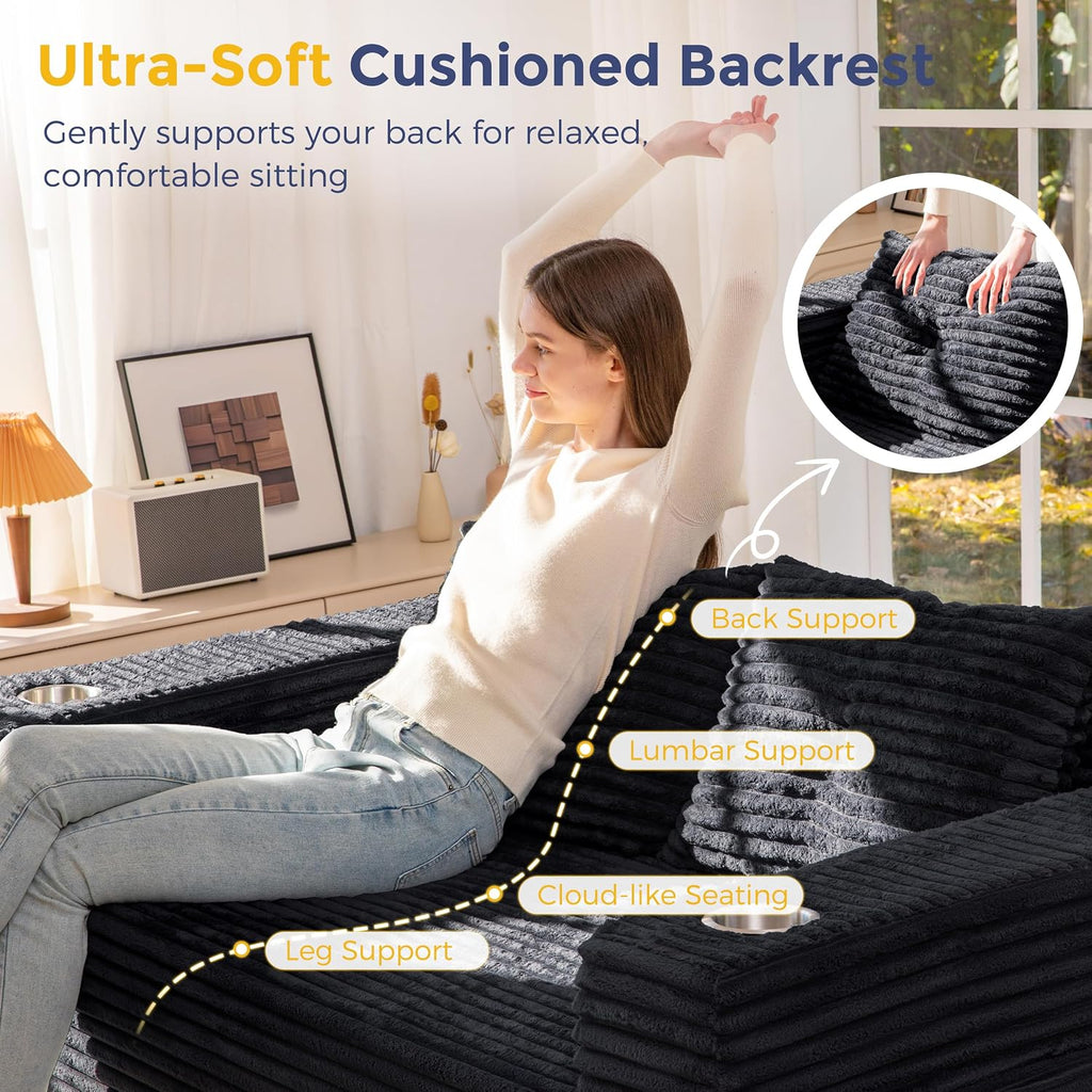 MAXYOYO 63' Boneless Loveseat Sofa Couch for Small Spaces, Mini Love Seat Floor Couch with Cup Holders and Pillows, 2-Seater Upholstered Cloud Couch for Bedroom Apartment, No Assembly Required