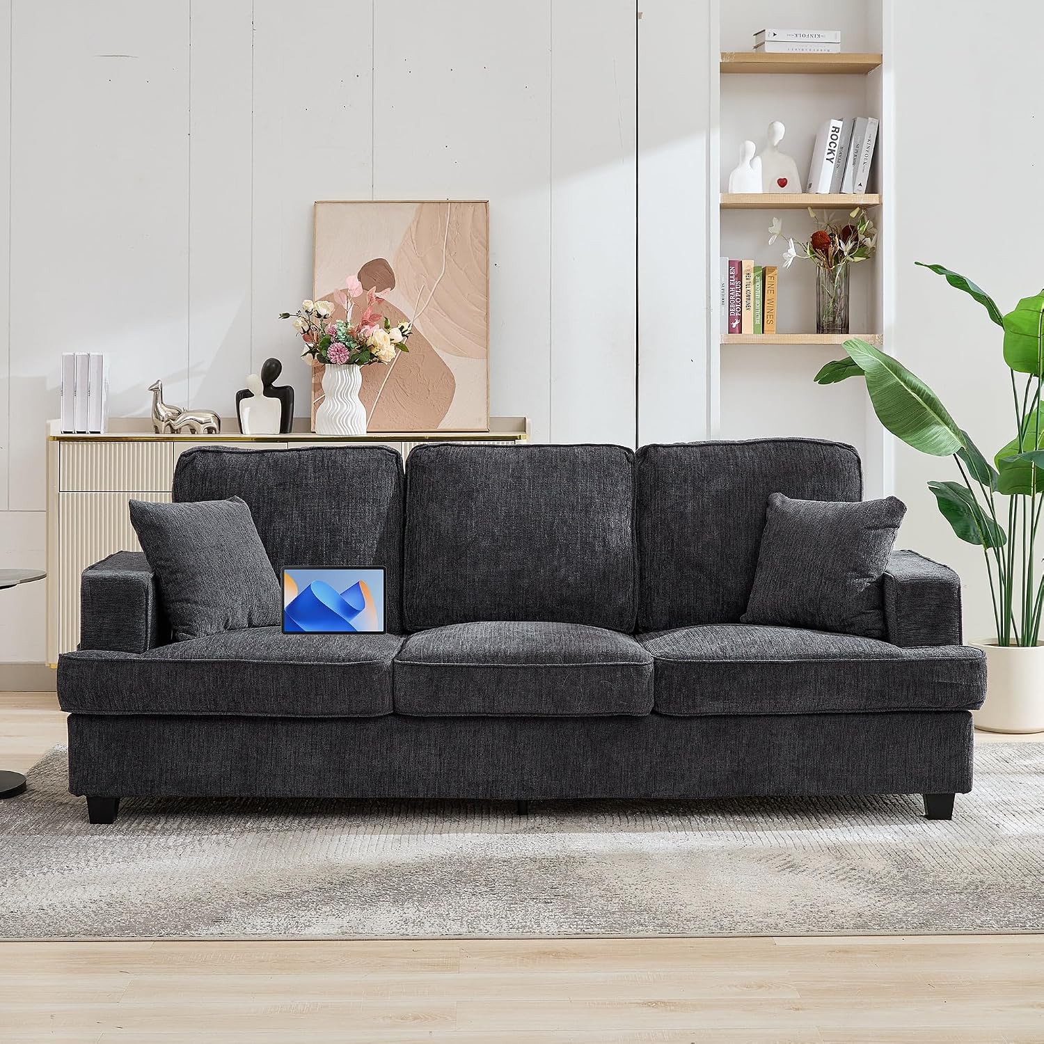 Couches for Living Room, 89 inch Cloud Couch Sofa in Chenile with Extra Comfy Soft Deep Seats, Modern 3 Seater Sofas for Living Room Bedroom Office Apartment, Grey