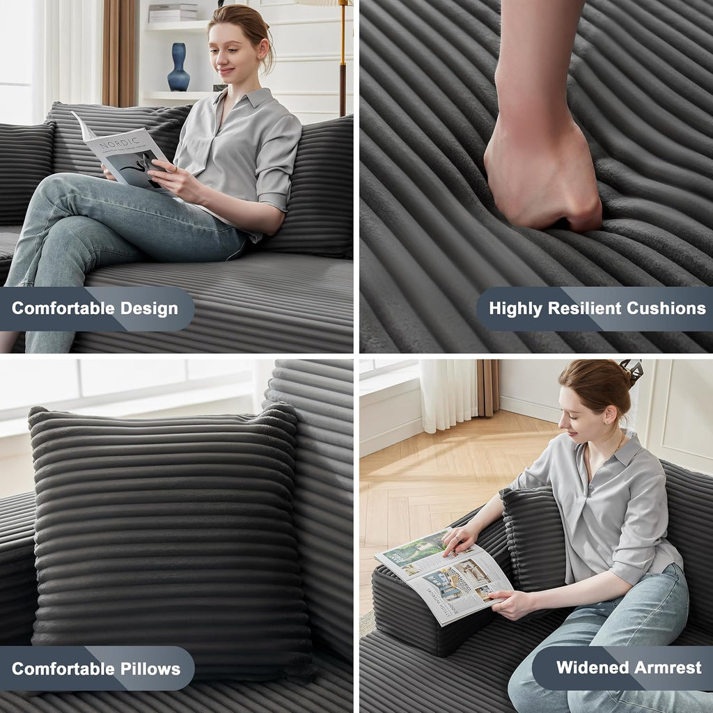MANGODAN 110' Cloud Sectional Couch, Boneless Sofa for Living Room, Modular Sectional Sofa with Deep Seat, Comfy Fluffy Couch with L-Shaped Chaise, No Assembly Required (Left-Facing Chaise, Dark Grey)