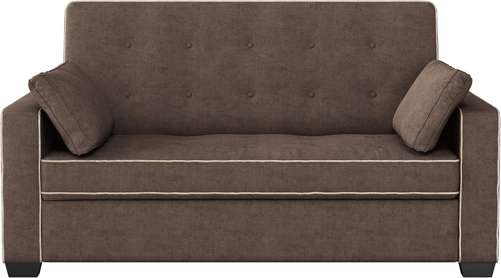 Serta Ainsley 72.6' Convertible Sleeper Sofa, Queen Size, Dreamcoil Comfort, Soft Woven Fabric, Java