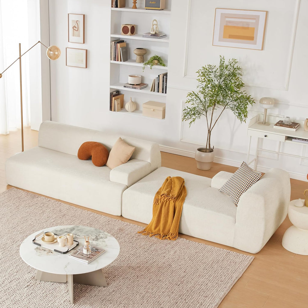 Weture 107' Modular Sectional Cloud Couch, Boneless couches Sponge sectionals for Living Room, High Density Sponges Sofa, Modular L-Shape with Chaise, Beige