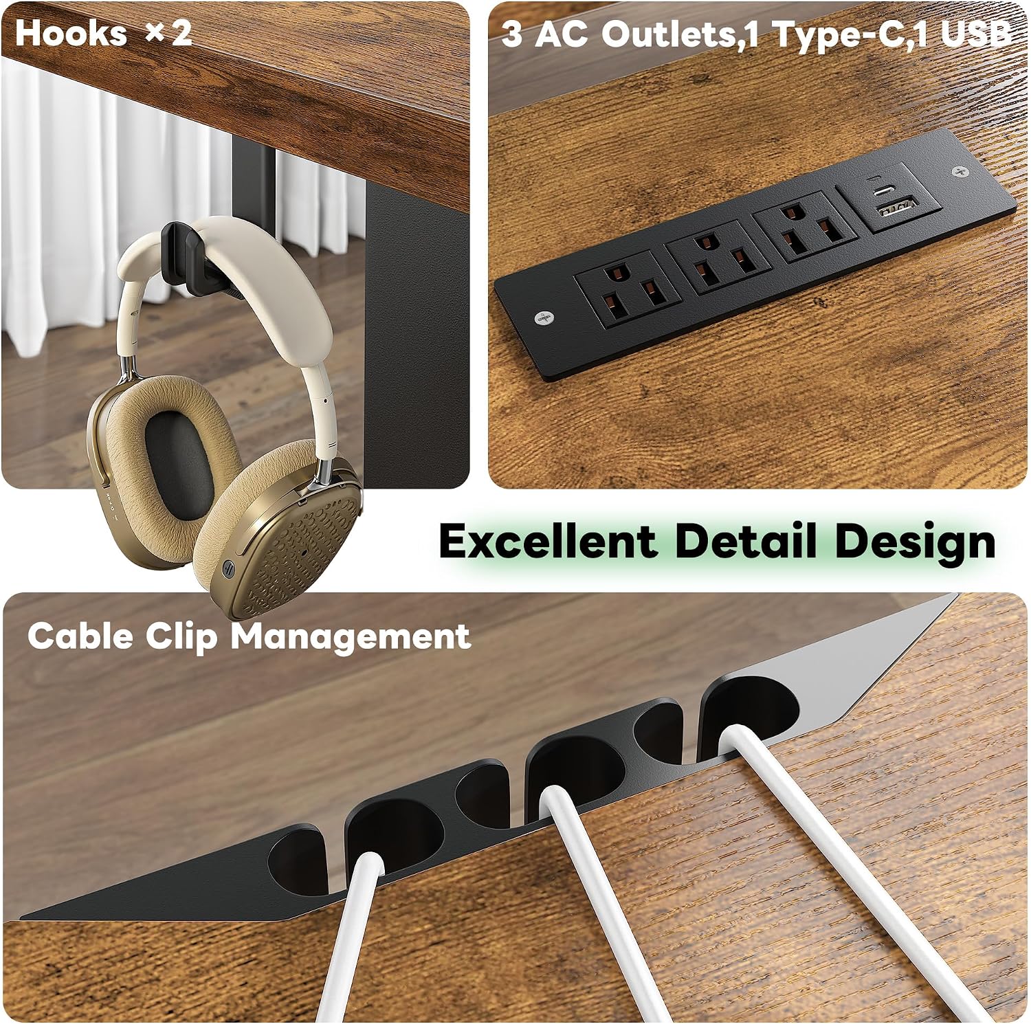 EnHomee 71 x 36 Inch U Shaped Electric Standing Desk, Height Adjustable Desk with Power Outlet, 3 Memory Height Preset, Monitor Shelf for Home Office Work Study Gaming, Brown