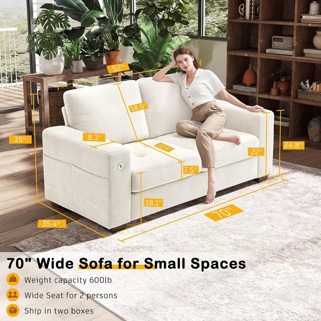 Hanherry 70' Loveseat Sofa for Living Room, Modern Comfy Couch with Medium Firm Seat Cushion, Removable Cover,Wide Armrest,USB/Type-C Port,Chenille Fabric Couches for Small Space,Apartment,Bedroom