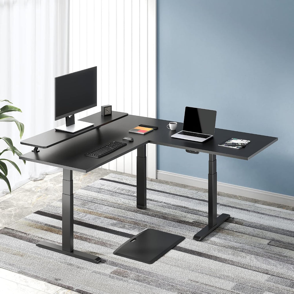 Stand Steady Tranzendesk Power | Extra Large 71 Inch Electric L-Shaped Standing Desk | Giant Corner Stand Up Desk & Sit Stand Workstation| Ergonomic Computer Desk Fits 4 Monitors (Black/71in)