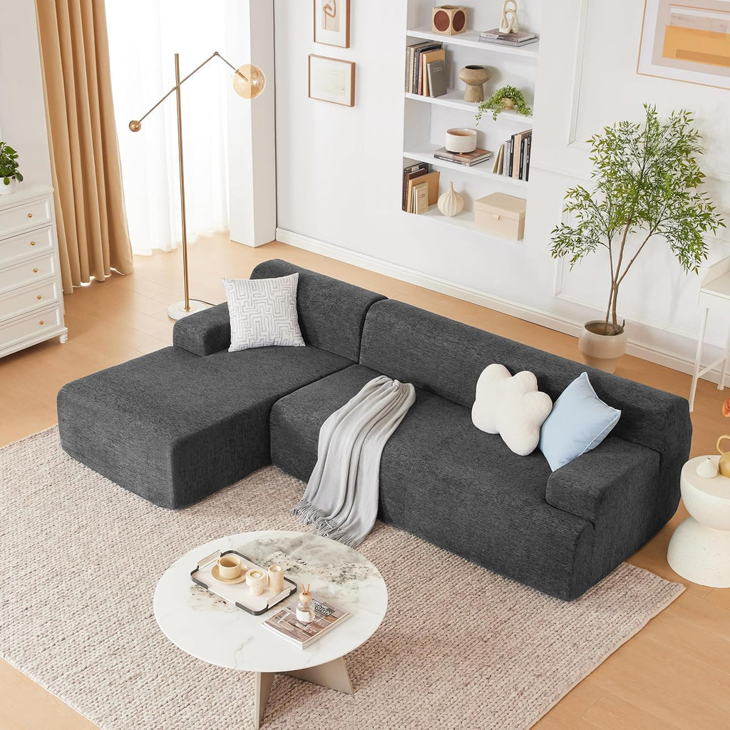 Weture 107' Modular Sectional Cloud Couch, Boneless couches Sponge sectionals for Living Room, High Density Sponges Sofa, Modular L-Shape with Chaise, Darkgrey