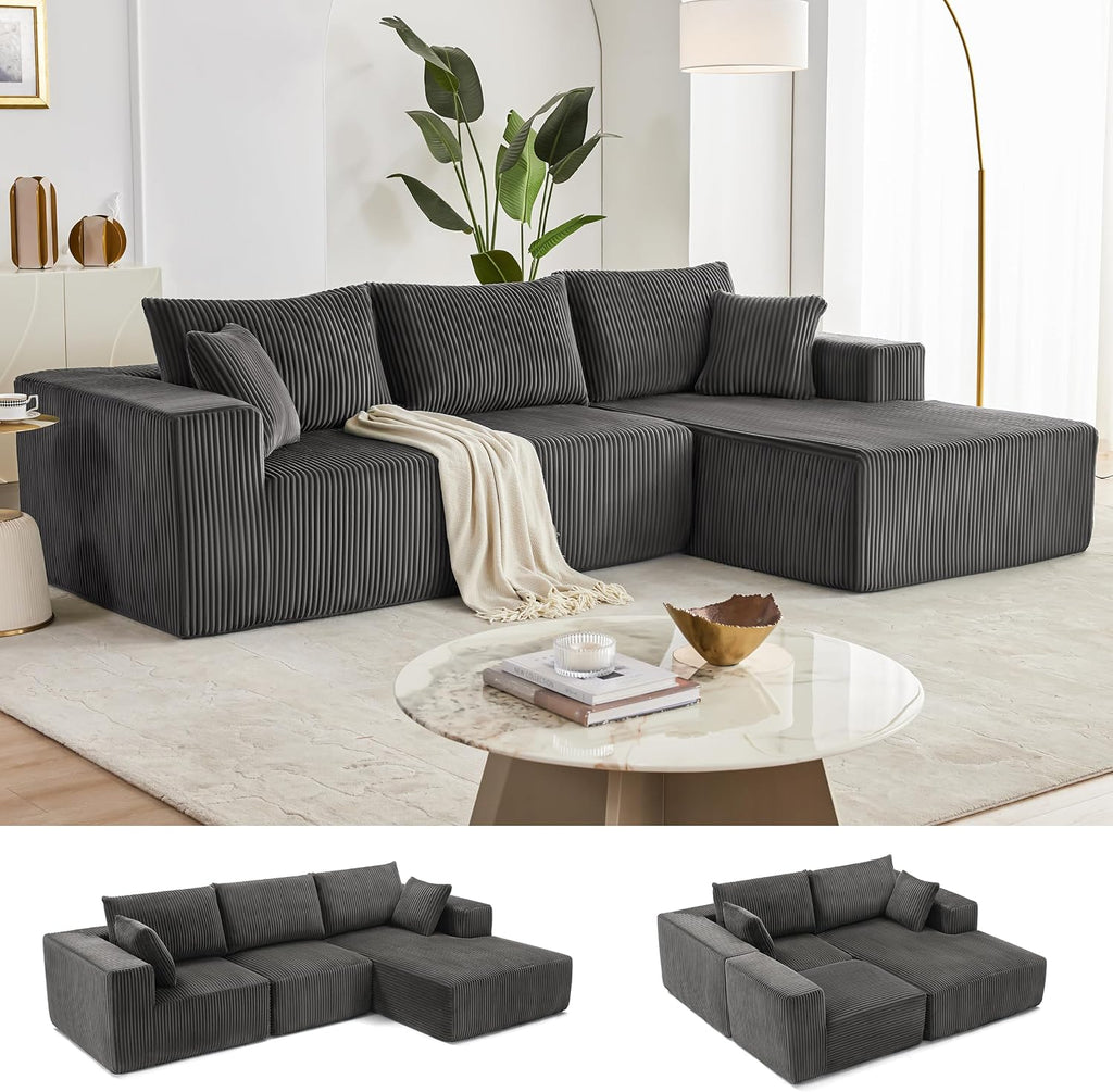 Weture 108' Modular Sectional Sofa, Cloud Sectional Couch with Deep Seat, Modern Modular L-Shape Sofa with Chaise,Upholstered Boneless Couches for Living Room Bedroom (Corduroy, Darkgrey)