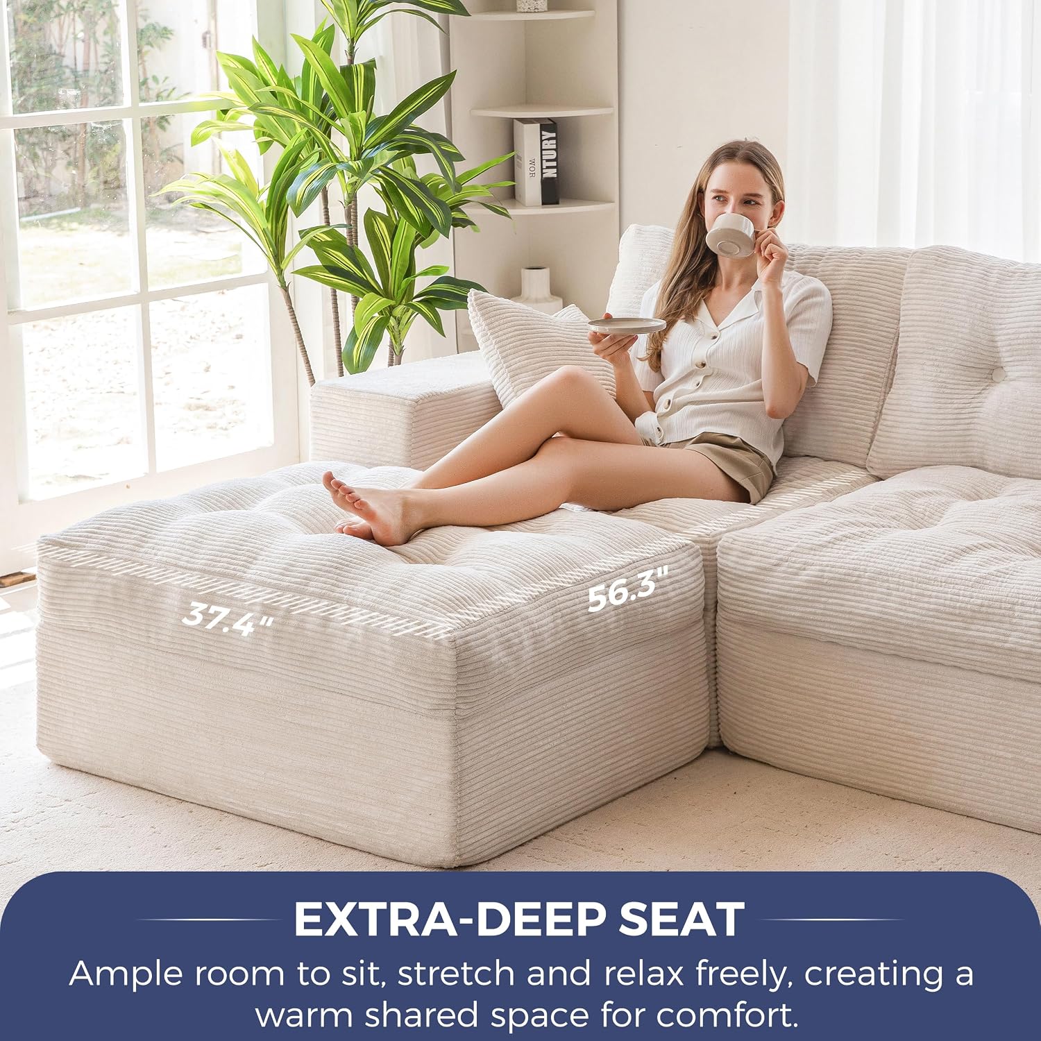 MAXYOYO Modular Sectional Sofa with Ottoman and Loveseat, Cloud Boneless Couch with Layered Cushion, Flexible Module Combination Sofa for Living Room, No Assembly Required,Beige
